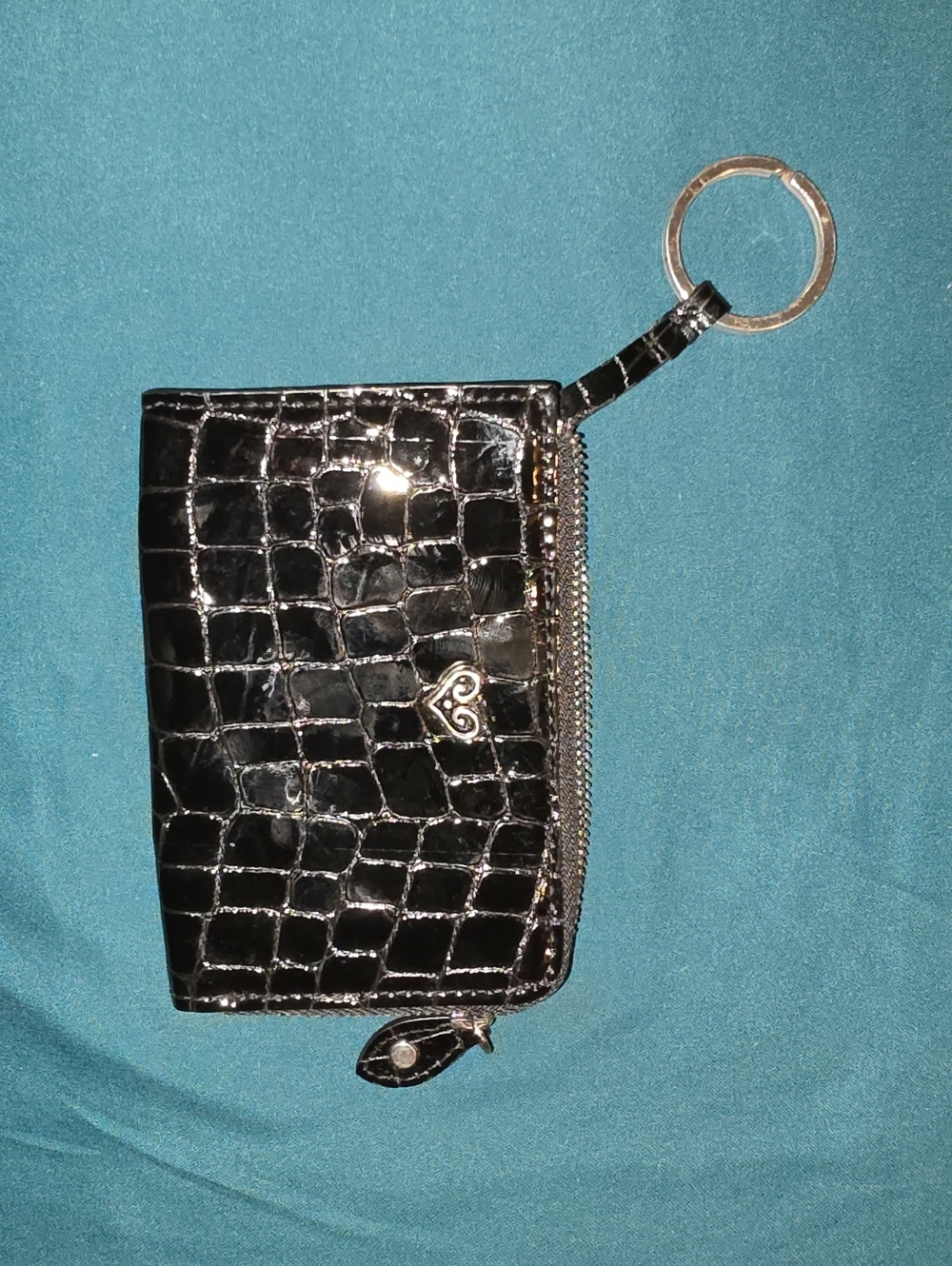 Brighton Black Croc-Embossed Phone Accessory Wallet with Key Ring